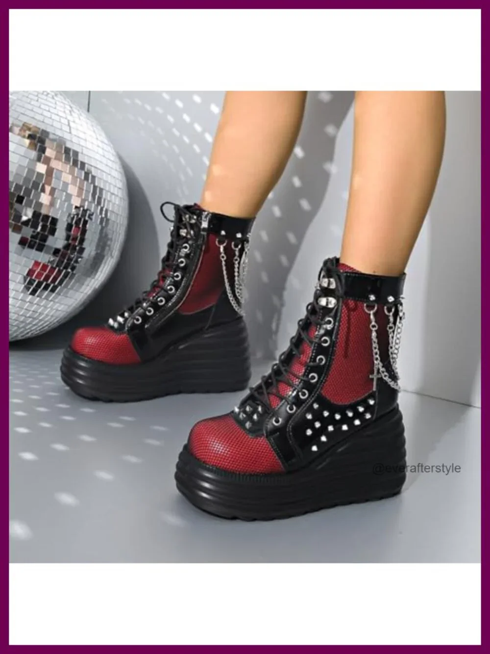 Goth Chunky Ankle Boots Women Platform Zip Round Toe Lace Up Combat Bootie